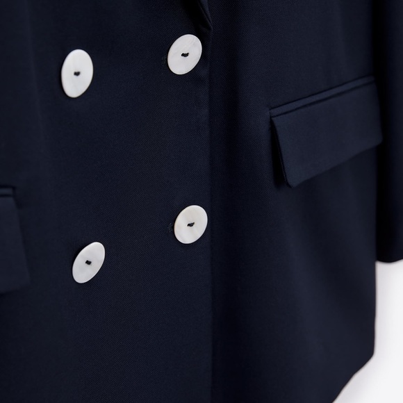 ZARA NAVY BLUE DOUBLE BREASTED BLAZER - Picture 13 of 14